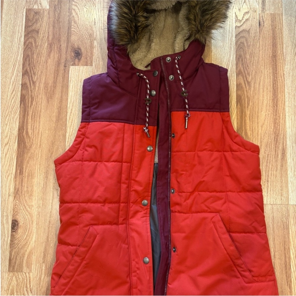 Eddie Bauer Red and Burgundy Hooded down Vest